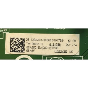 MAIN PARA TV HISENSE NUMERO DE PARTE 251129 / RSAG7.820.9173/ROH / 251127 / 3TE65G191788 / TM198751H1 / PANEL HD650V3U52-TAL3\S2\BFJ\GM\ROH / DISPLAY T650QVN07.5 / MODELO 65H8F 65G191788H / 65H8F